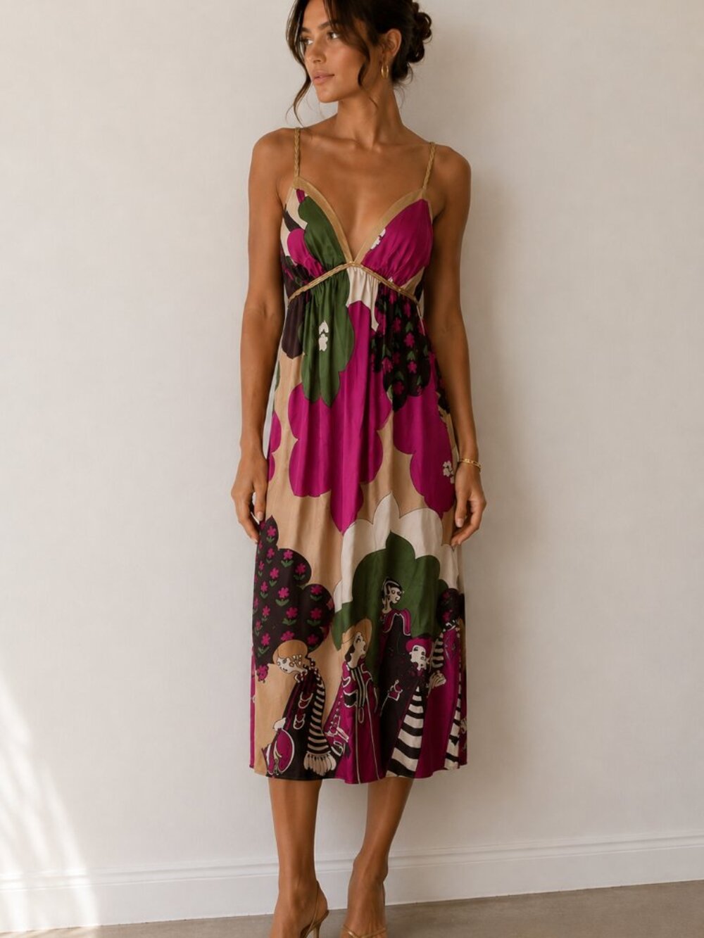 Vintage Voom Y2K Walk in the Park Silk Midi Dress Size Medium